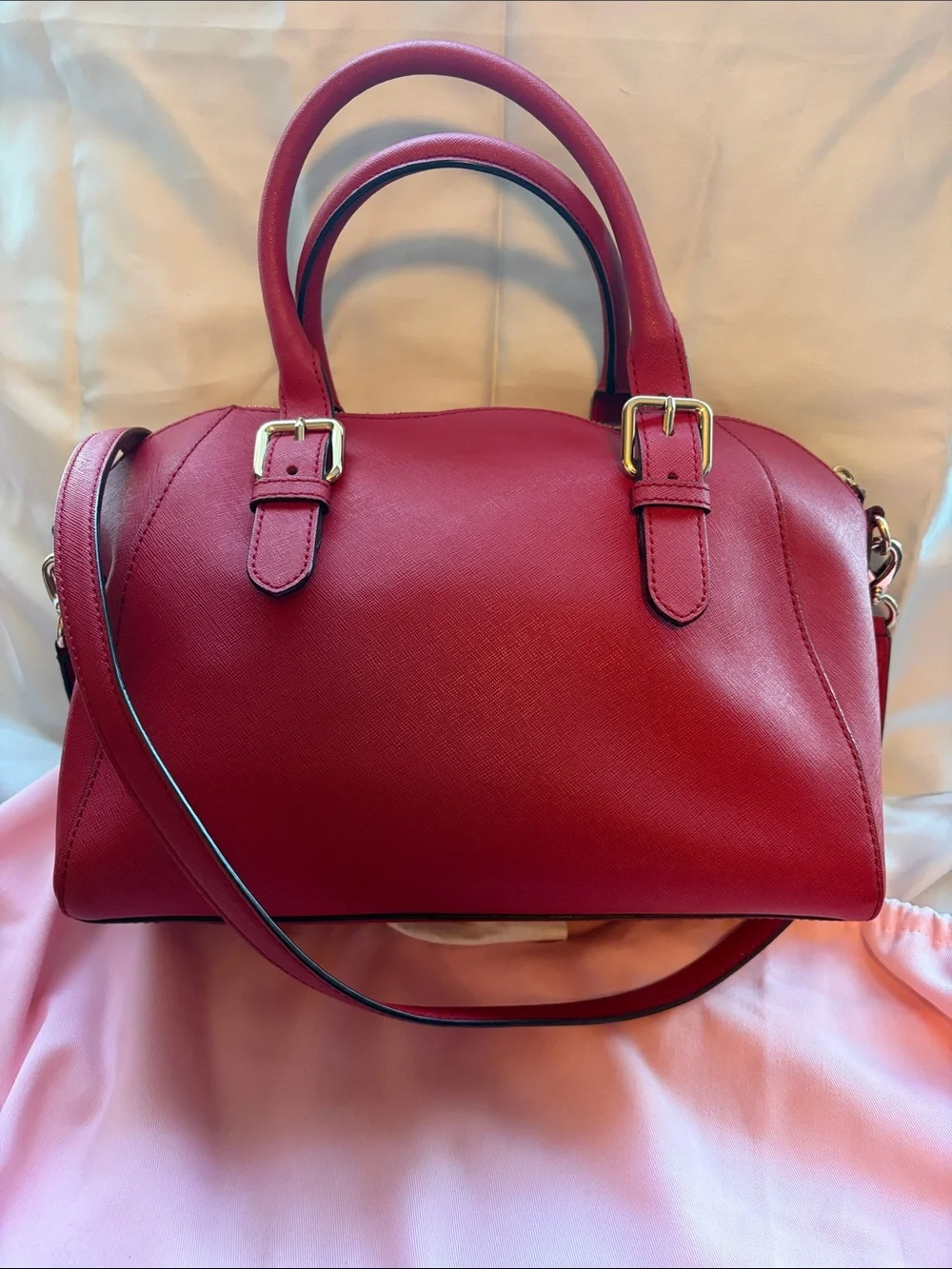 Kate Spade Red Saffiano Leather Satchel Crossbody Bag + Dust Bag